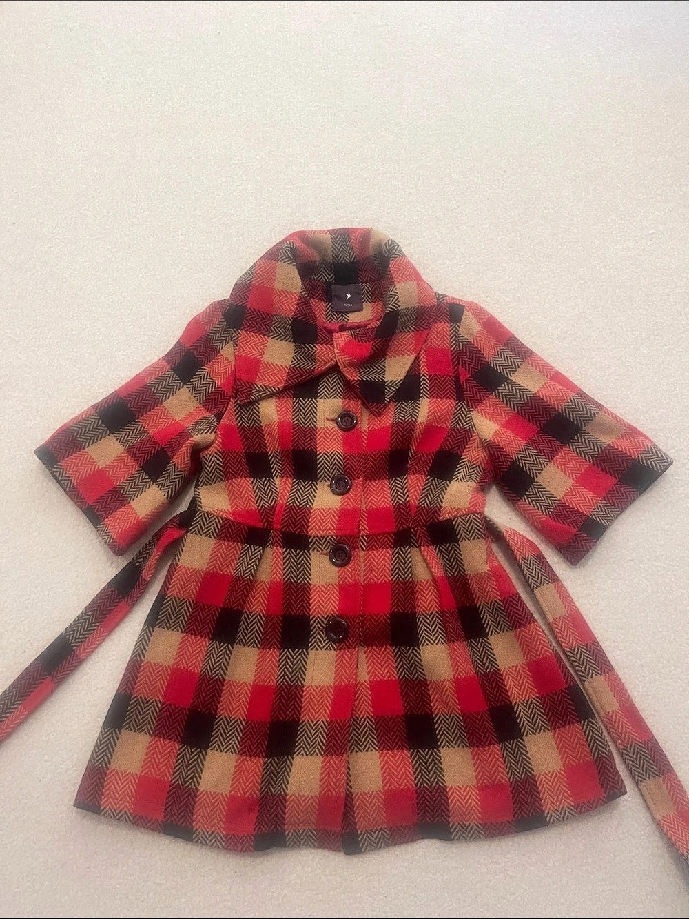 Women’s XXI Plaid Belted Peacoat Dress in Red & Black